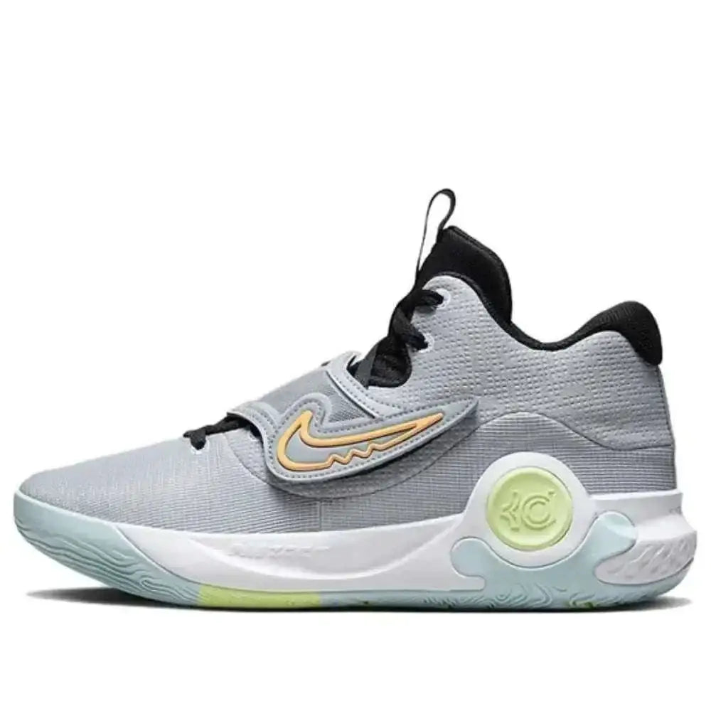 Nike mens trey 5 x basketball shoes wolf grey with gray upper black laces gold swoosh and light green midsole details