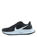 Black nike pegasus trail mens running shoe with white swoosh and midsole designed for trail running use
