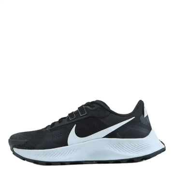 Black nike pegasus trail mens running shoe with white swoosh and midsole designed for trail running use
