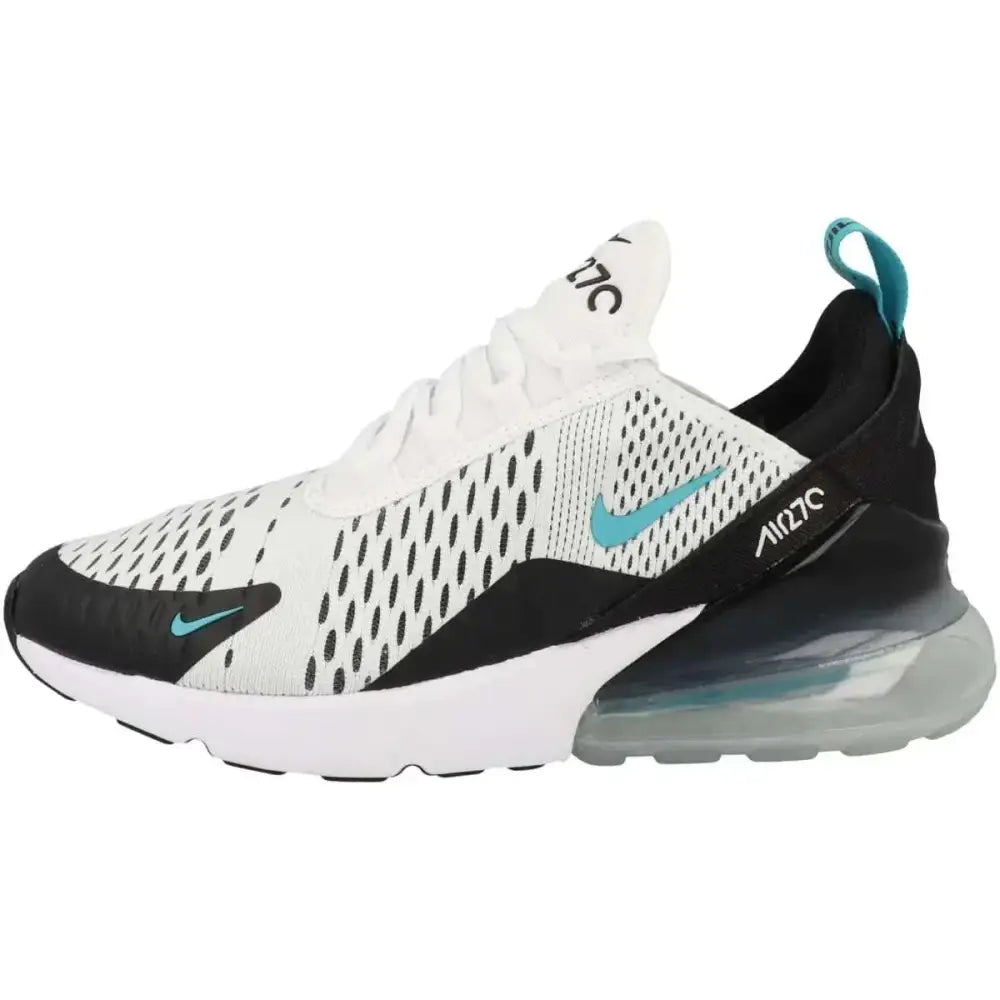 Nike womens air max 270 sneaker in white dusty cactus with breathable mesh upper and visible air cushioning unit heel
