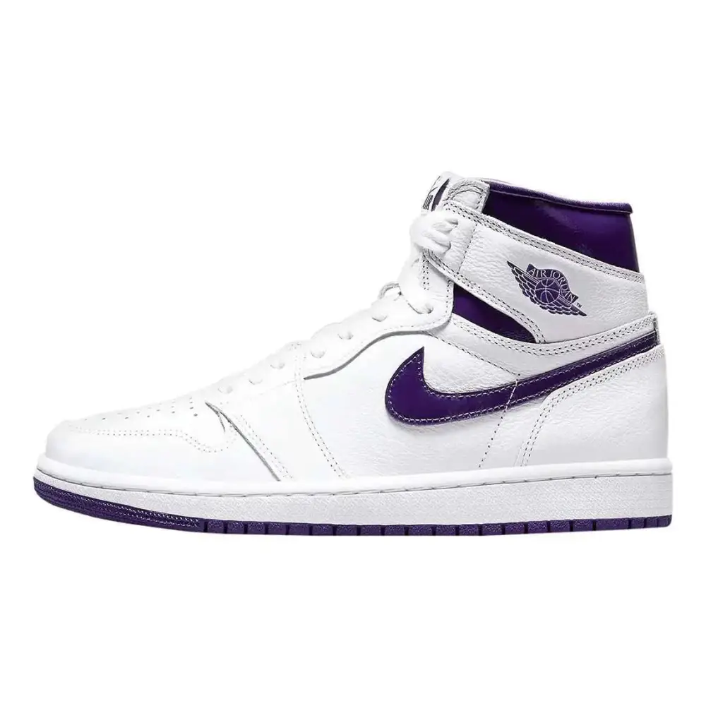 Nike womens jordan 1 high og basketball shoes in white and purple with leather upper and suede accents high top design