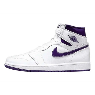 Nike womens jordan 1 high og basketball shoes in white and purple with leather upper and suede accents high top design