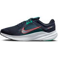 Nike womens running low obsidian shoe in black and teal with white midsole and red-orange swoosh in obsidian clear jade