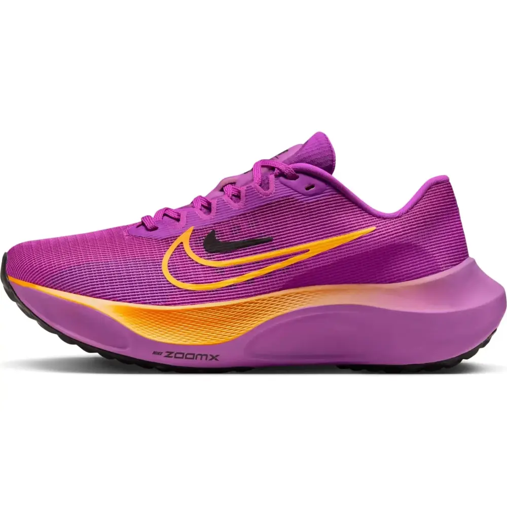 Purple nike womens running shoes hyper violet 5 with vibrant orange swoosh and matching laces designed for running