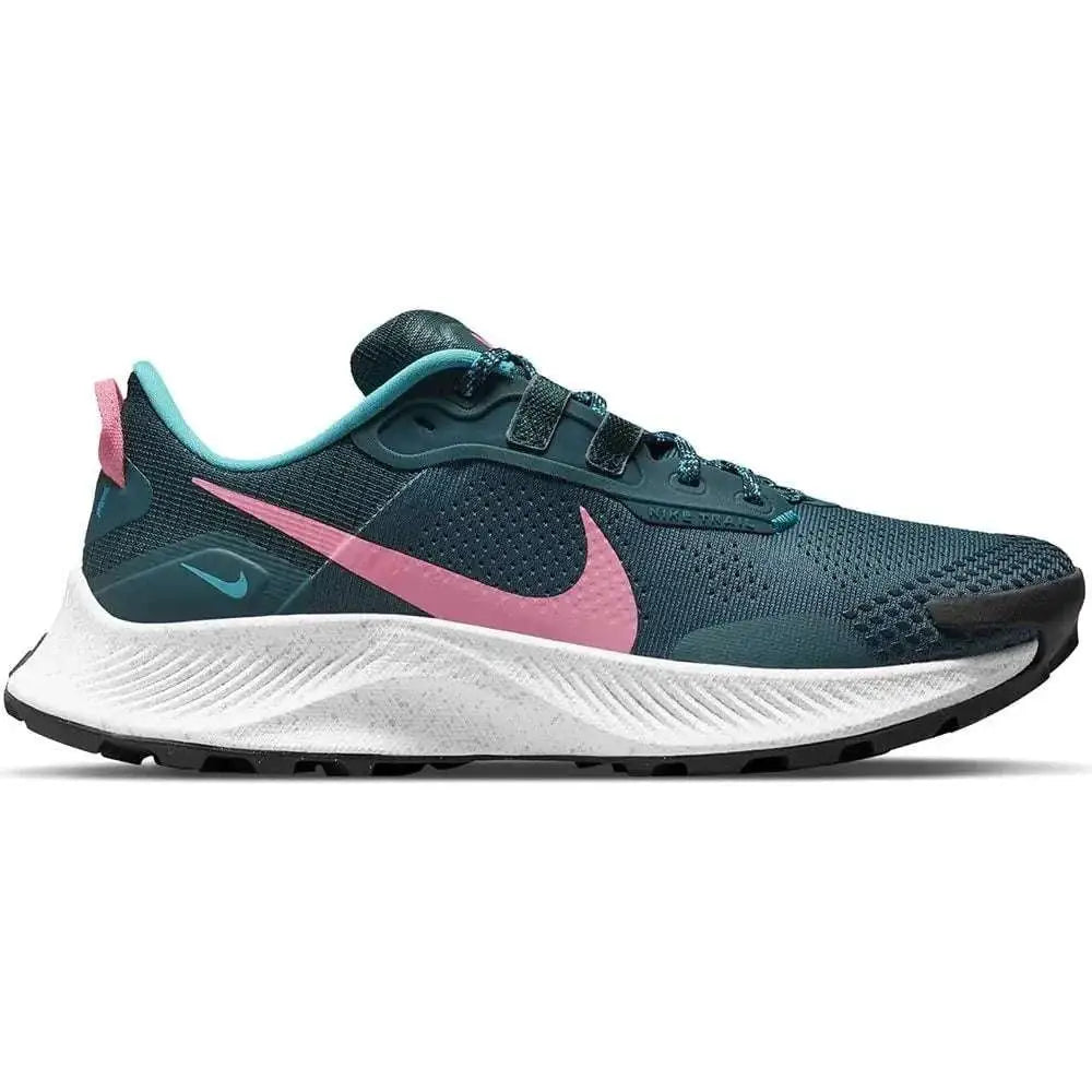 Nike womens sports colourful 380 running shoe with teal and pink breathable mesh upper and white midsole