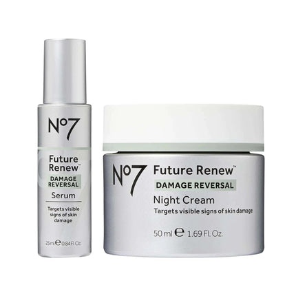 No7 Future Renew Skincare Starter Kit - Damage Reversal Serum + Night Cream - Anti - Aging Skincare Set Targets Visible Signs of Skin Damage (2 Count) - Royalessencelux