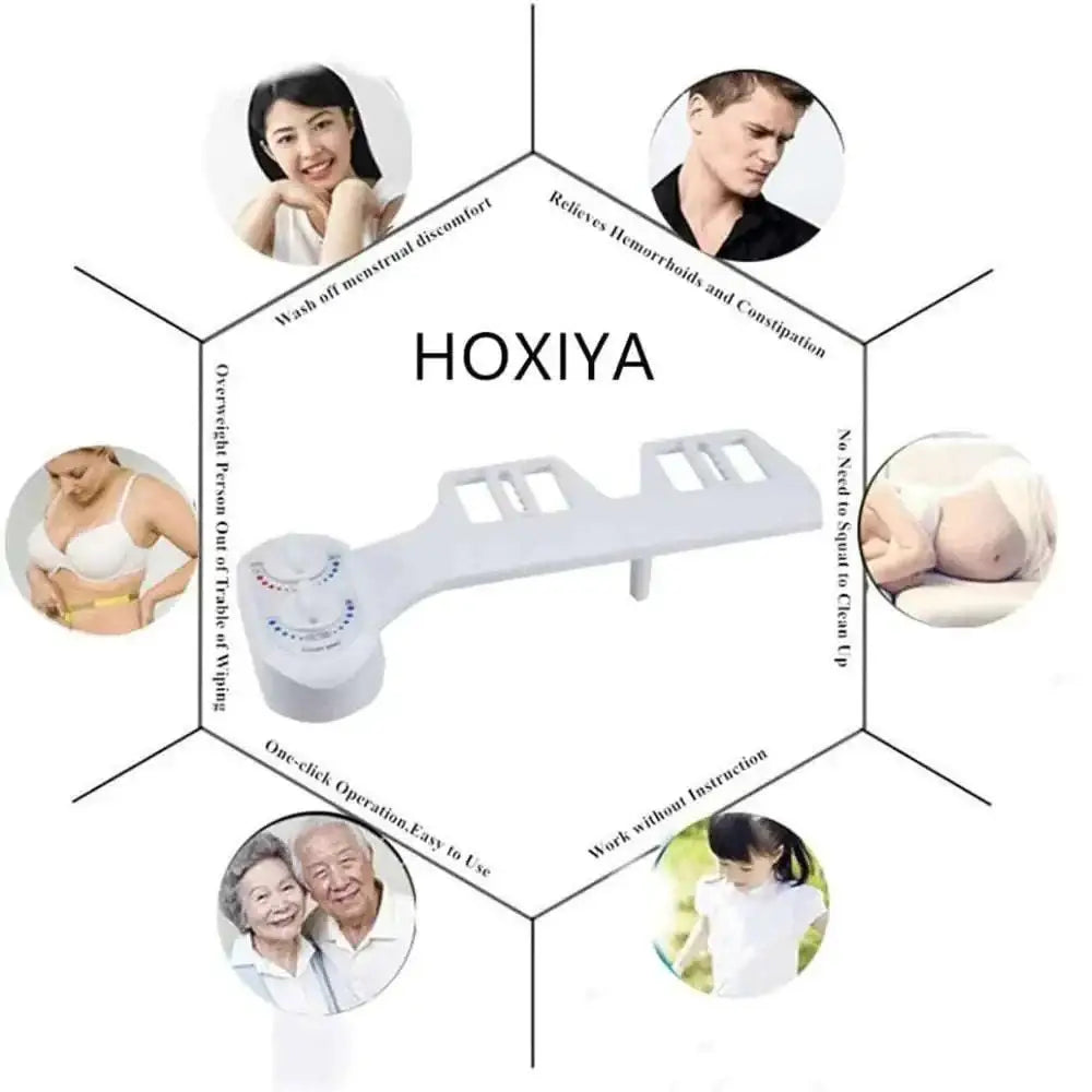 White plastic non-electric bidet with adjustable nozzle and ergonomic design for water pressure control
