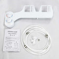 White plastic non-electric bidet sprayer with adjustable dual nozzle and control dial for water pressure settings