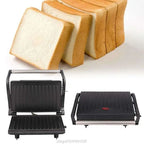 Black and stainless steel nonstick electric grill and steak maker with ribbed grilling plates for even cooking