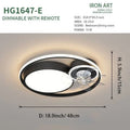 Modern black and white circular luxury fan lamp hg1647-e by iron art for nordic light luxury simple interiors