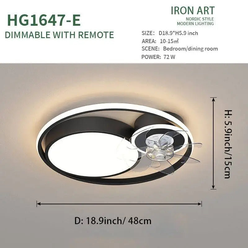 Modern black and white circular luxury fan lamp hg1647-e by iron art for nordic light luxury simple interiors