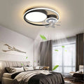 Nordic light luxury ceiling fan lamp with modern black and white rings, integrated fan blades, and sleek metallic finish