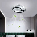 Nordic light luxury ceiling fan lamp featuring a sleek circular design with black and white rings and a transparent hub