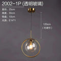 Gold-toned nordic modern minimalist glass pendant light with transparent globe and adjustable 120cm hanging length