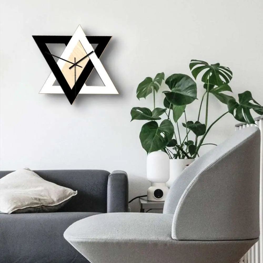 Nordic personality black and white creative wall clock with modern geometric wall design and beige center