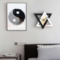 Nordic personality black and white creative wall clock with modern geometric wall design and mirrored triangular surfaces