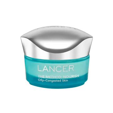 Lancer method nourish moisturizer jar with hyaluronic acid daily for oily-congested skin translucent teal body silver lid