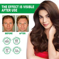 A woman with long dark brown wavy hair wearing a red top using nourishing anti-hair loss hair care serum
