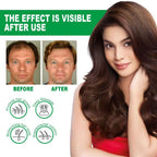 A woman with long dark brown wavy hair wearing a red top using nourishing anti-hair loss hair care serum