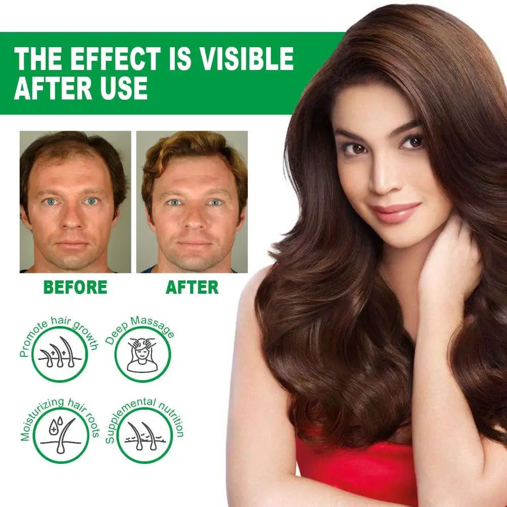 A woman with long dark brown wavy hair wearing a red top using nourishing anti-hair loss hair care serum