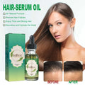 Nourishing anti-hair loss hair care serum in a green glass bottle with black dropper cap and matching green packaging
