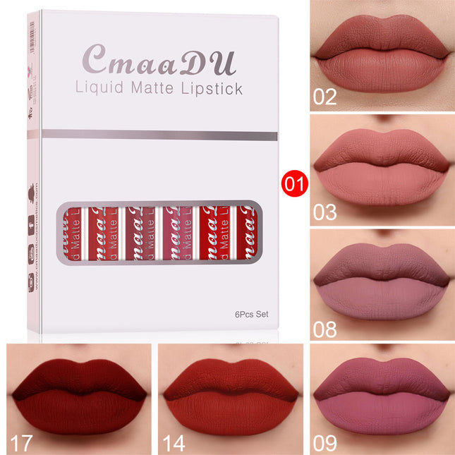 6 Boxes Of Matte Non-stick Cup Waterproof Lipstick Long Lasting Lip Gloss - Royalessencelux
