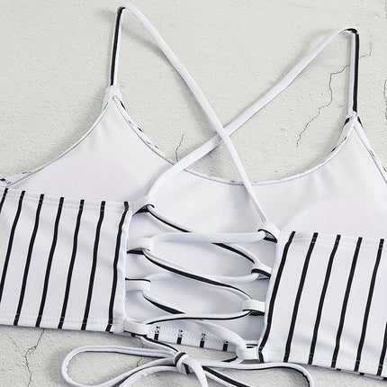 Striped Bikini Split Swimsuit For Women - Royalessencelux