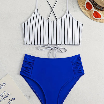 Striped Bikini Split Swimsuit For Women - Royalessencelux