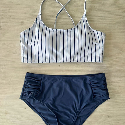 Striped Bikini Split Swimsuit For Women - Royalessencelux