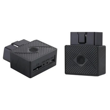 Black rectangular obd2 car gps locator satellite tracking device with textured surface and multiple ports