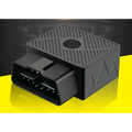 Black plastic obd2 car gps locator with a rectangular body vented top and angular side patterns satellite tracking device