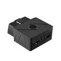 Black plastic obd2 car gps locator with textured surface and labeled ports satellite tracking device for vehicles