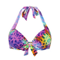 Ocean blues womens black push up leopard halter top bikini with rainbow colors and tied bow details