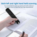 Black handheld offline scanning translation dictionary pen with sleek slim design and small screen displaying text