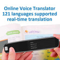 Black handheld offline scanning translation dictionary pen with sleek slim design and colorful app icons on touchscreen display