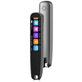 Black slim offline scanning translation dictionary pen with touchscreen displaying colorful app icons and silver back panel