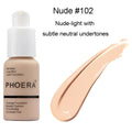 Nude 102 phoera soft matte liquid foundation in beige bottle with white pump designed for oil control in luxury women’s fashion