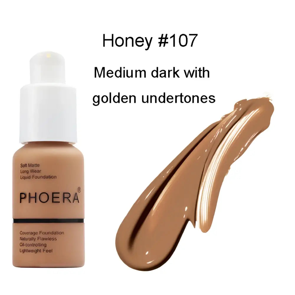 Phoera honey 107 oil control matte liquid foundation with golden undertones for luxury women’s fashion