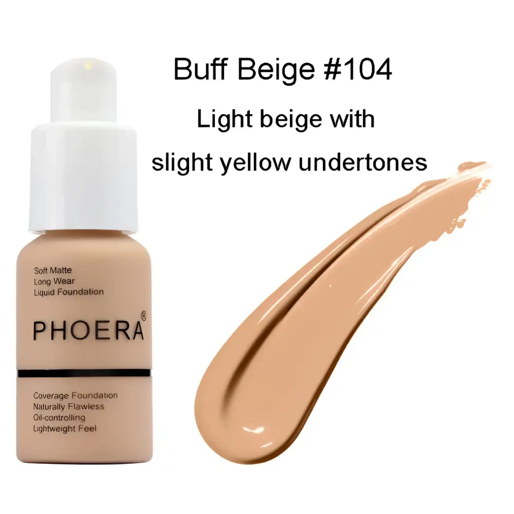 Phoera soft matte long wear liquid foundation buff beige 104 offers oil control for luxury women’s fashion looks