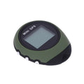 Olive green mini car gps tracker with circular digital screen and three silver buttons for vehicle tracking