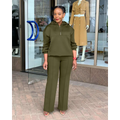 Olive green solid loose hooded sweatsuit set with wide-leg pants perfect casual wear for comfort and style