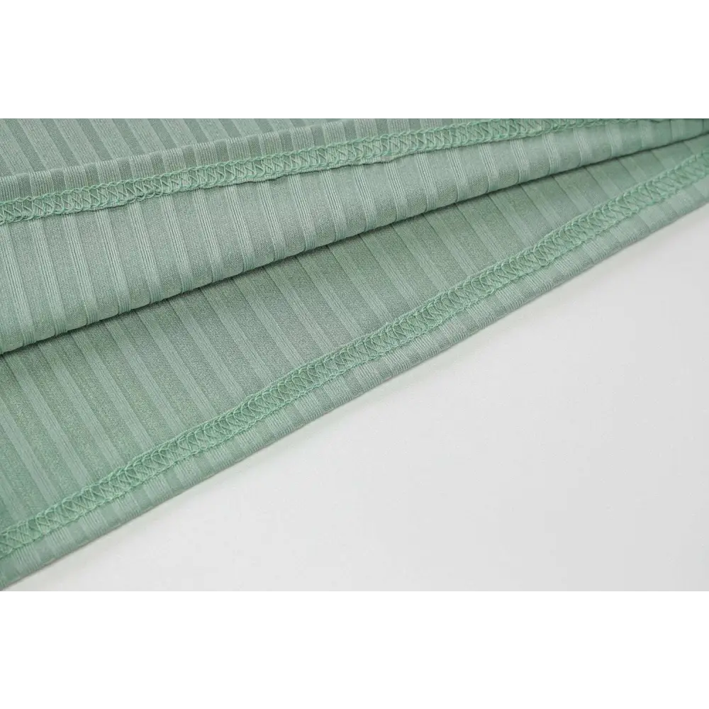 Light green striped knitted women sleeveless dress with subtle ribbed texture and neatly finished edges in olive green stripe