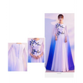 A flowing white and blue ombre cape blue floral choral dress with delicate embroidery for red song competition