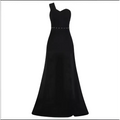 Black velvet one shoulder sleeveless bronzing split dress with fitted bodice and rose gold beaded waistband