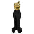 One-shoulder slit mop black dress two-piece set with metallic gold ruched bodice and sleek satin skirt with elegant train