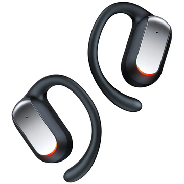Black and silver tagry s64 open ear headphones with earhooks and glowing orange accents bluetooth earbuds offer