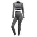 Gray textured long-sleeve crop top and high-waisted leggings in orange jacquard seamless yoga two piece set