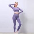 Lavender form-fitting two-piece workout set with textured knit pattern for seamless yoga in orange jacquard seamless style