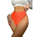 Bright orange lace trim high waisted thongs featuring delicate lace trim on soft fabric for stylish comfort