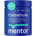 Blue cylindrical container of mentor organic colostrum powder with 60 servings for health hair growth and gut health